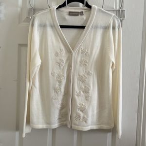 Women’s Croft and Barrow Long Sleeved Dress Cardigan Sweater Ivory